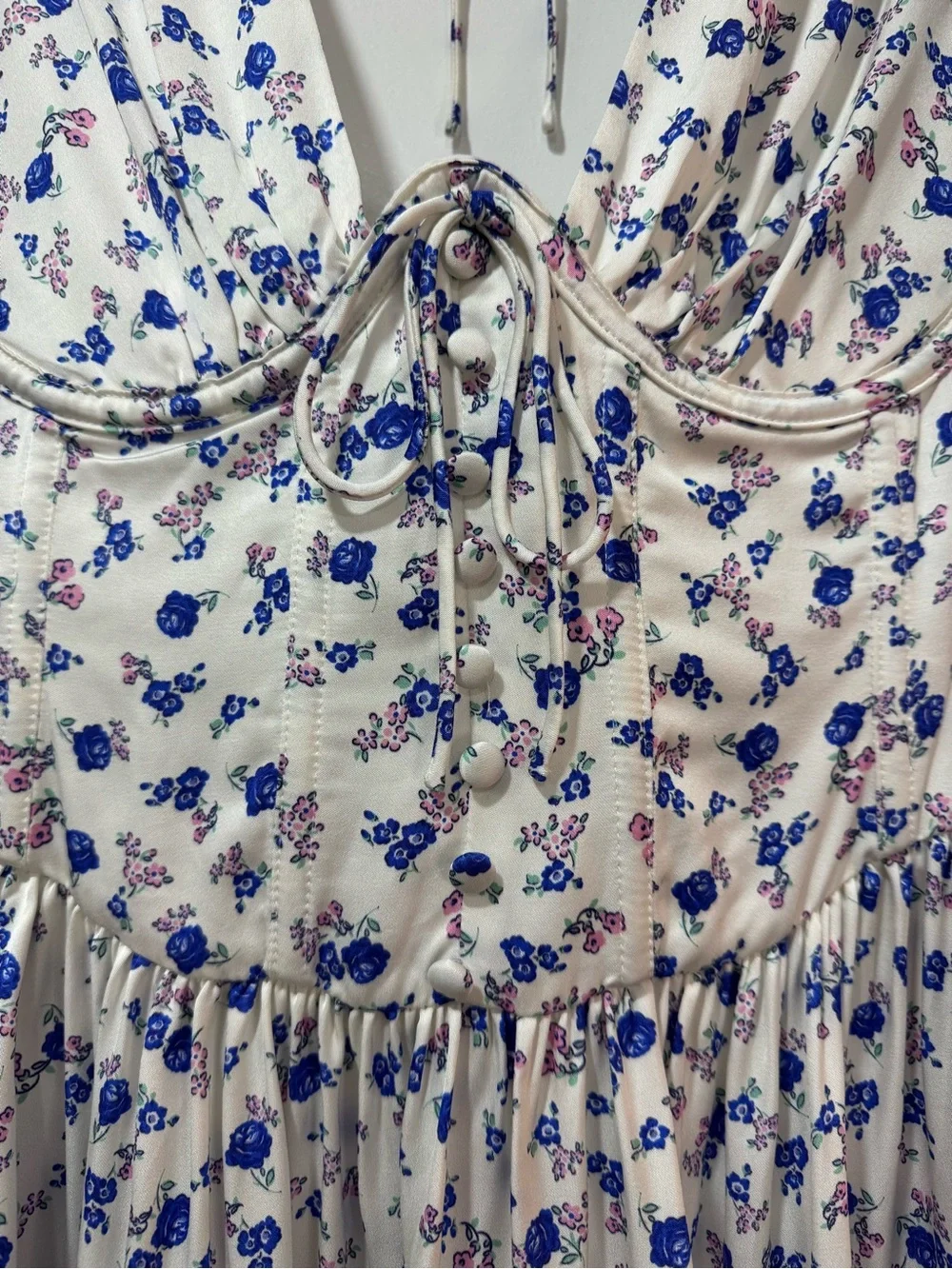 For Love & Lemons Paulina Corset White Mini Dress with Blue Floral Print - M - Picture 8 of 13